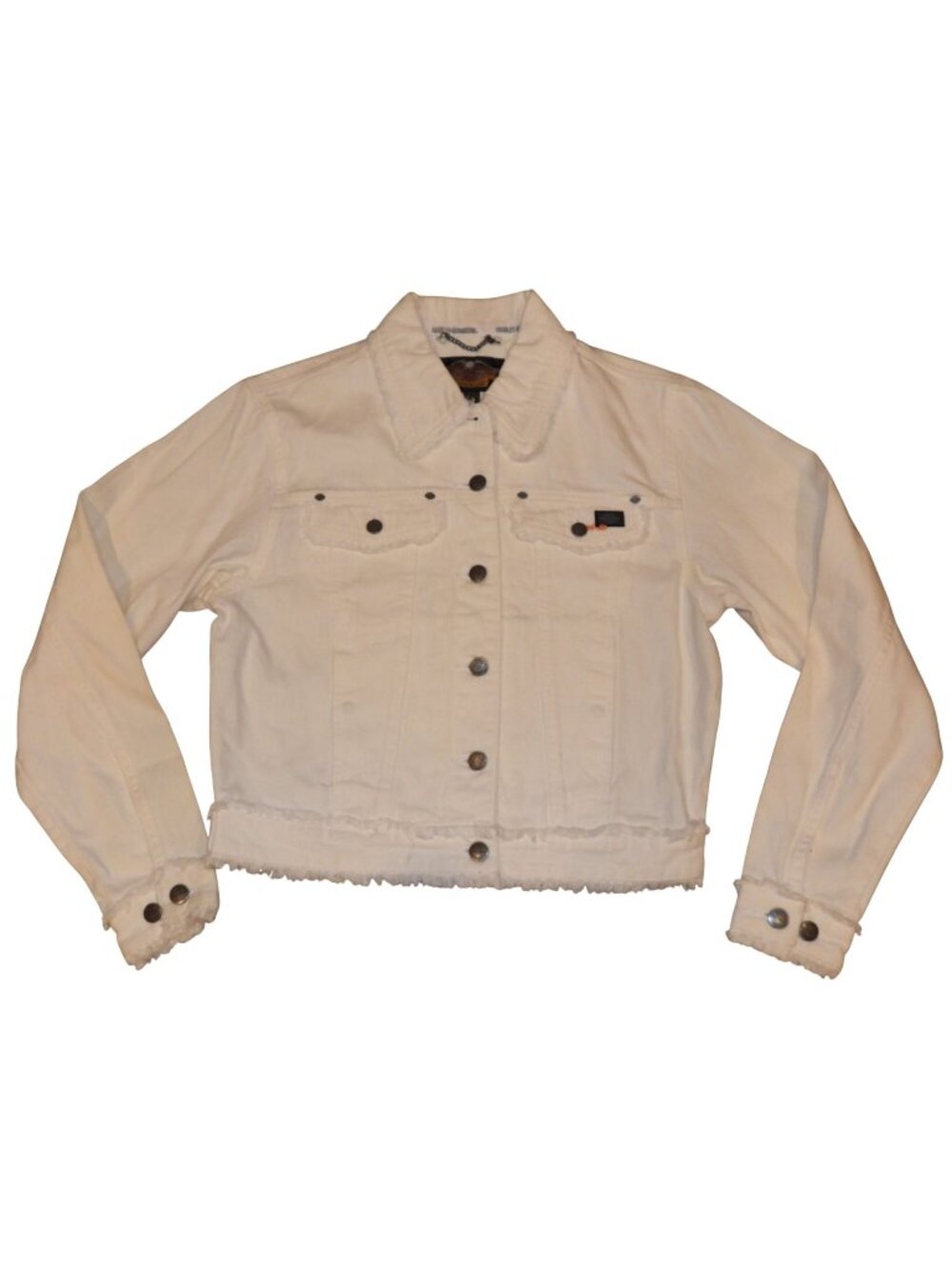Vintage 2002 Harley Davidson White Denim Jean Jacket Frayed Size Small